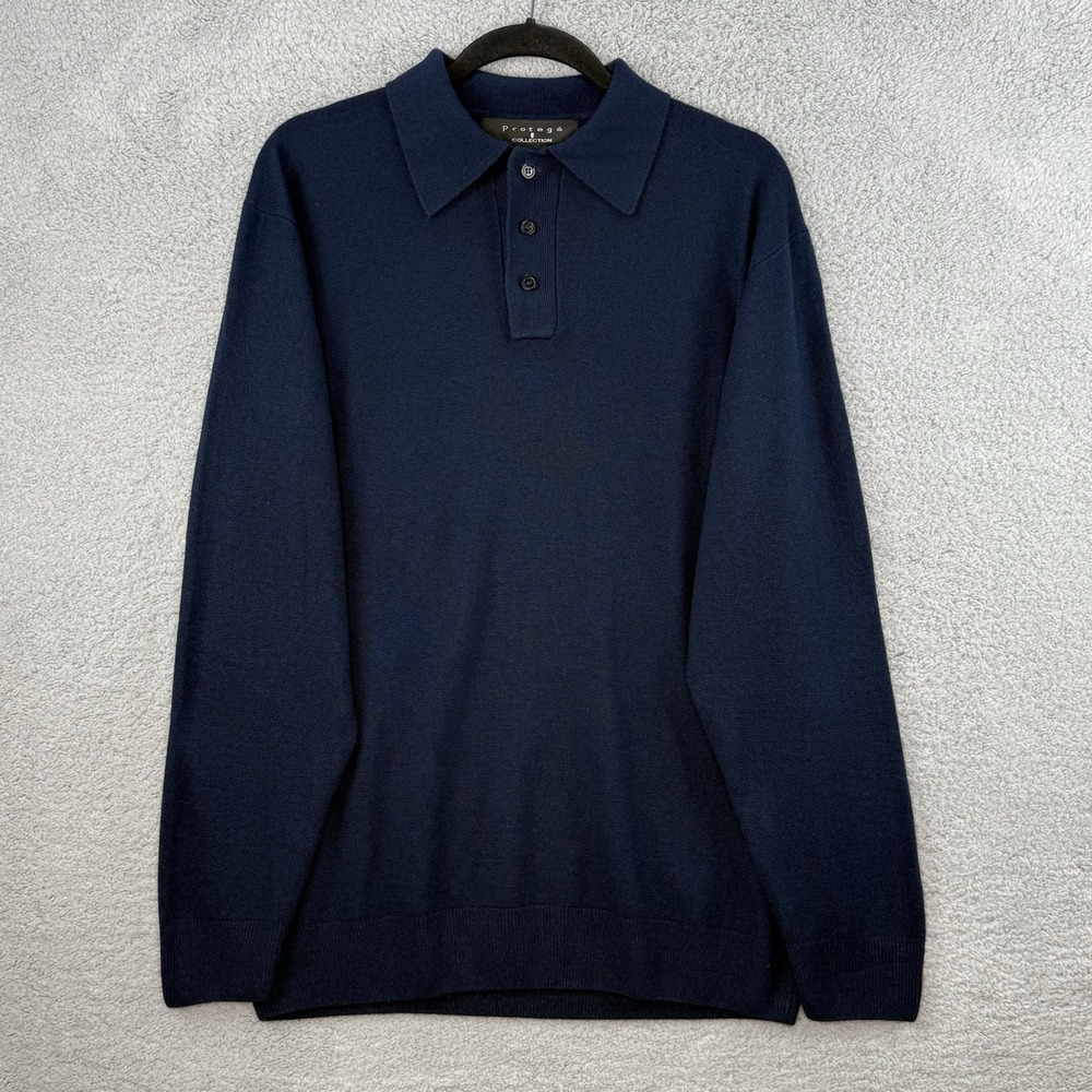 Protege Collection Sweater Men's Navy Blue Long Sleeve Acrylic Soft Polo Size XL